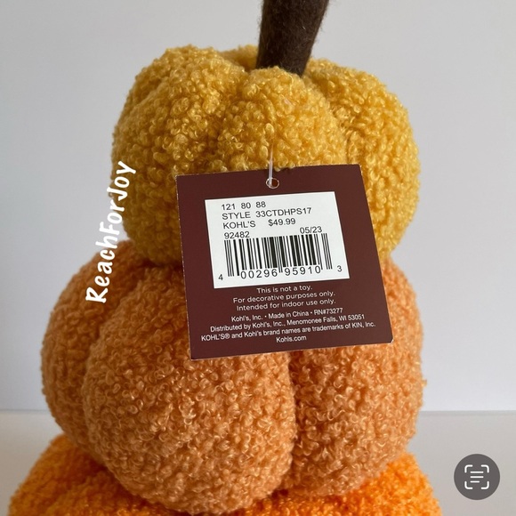 Decorative Fabric Pumpkins Fall Three Stack Pillow Plush Halloween Orange Yellow - Picture 3 of 5